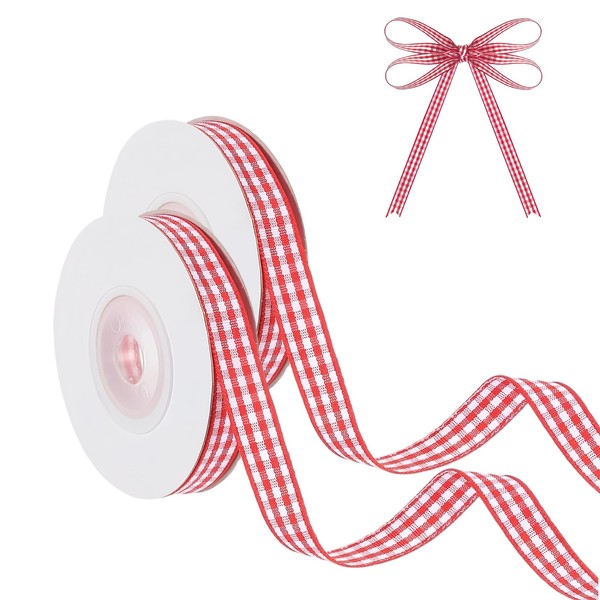 Omeblos Gingham Ribbon, 2 Roll 10 Yards x 0.4" Red