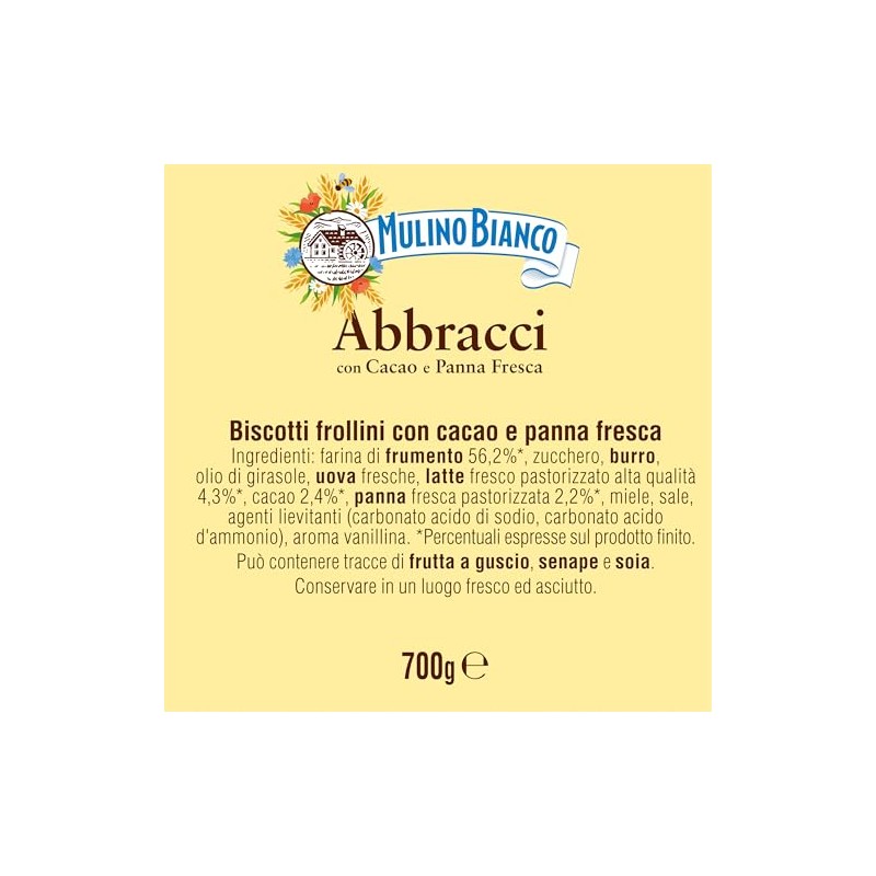 Mulino Bianco Biscotti Frollini Abbracci con Cacao e Panna Fresca,
