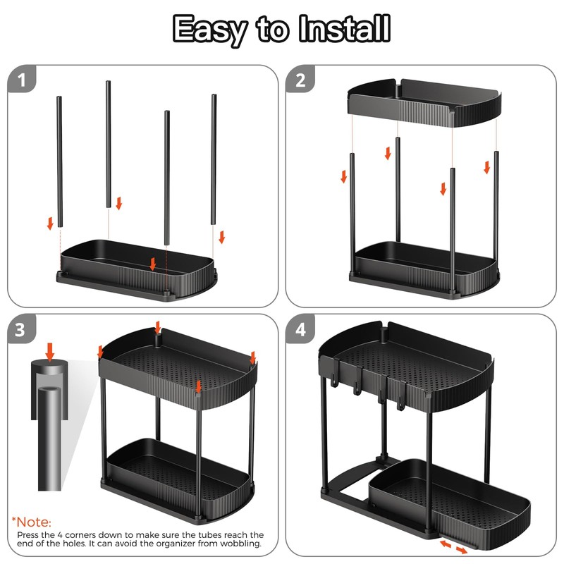 ukeetap 2 Pack Multi-Purpose Pull-Out Storage Organizers, Under Sink Organizers