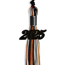 Endea Graduation Mixed Triple Color Tassel with Black Date Drop (Black/Orange/White, 2025)