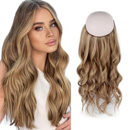 Sassina Extensiones de Cabello con Alambre Invisible, Cabello Humano Real, Alambre Transparente Ajustable y Clips Seguros, Liso Natural, Highlight P6-