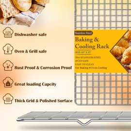 Qukaka 2PCS Cooling Racks for Cooking and Baking - 10" x 15"Heavy Duty Stainless Steel Wire Rack for Baking, Grilling, Roasting - Oven & Dishwasher Safe - Fits Jelly Roll Sheet Pan-Silver
