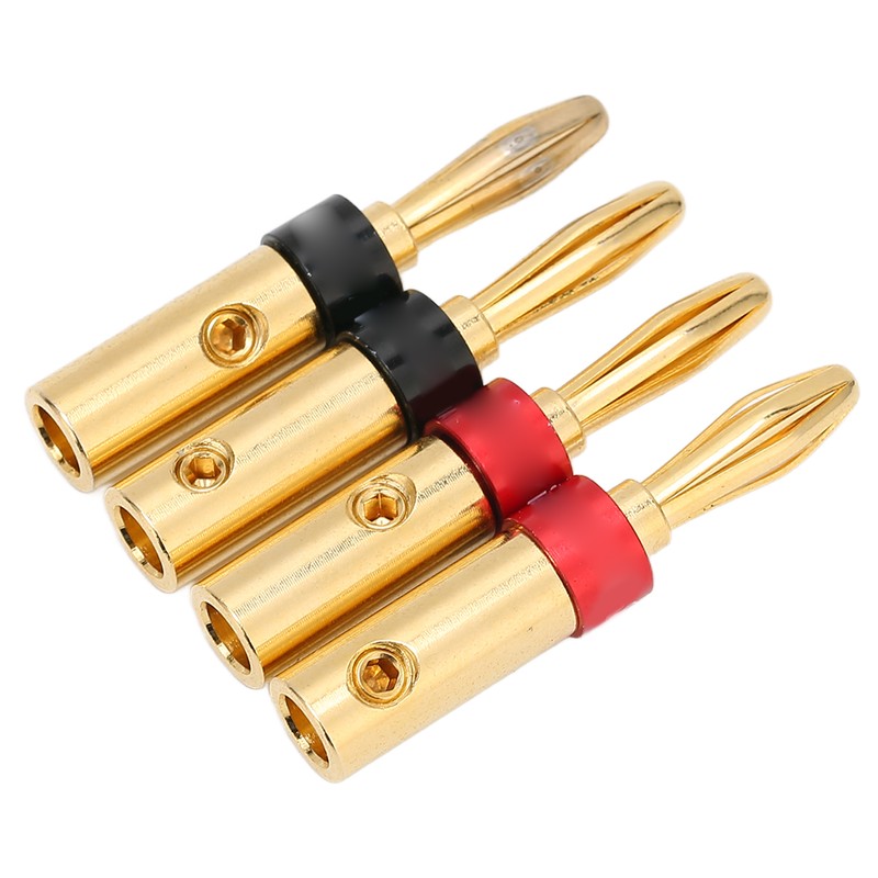 Preffair 4pcs Speaker Banana Plugs 24K Gold Plated Dual Screws