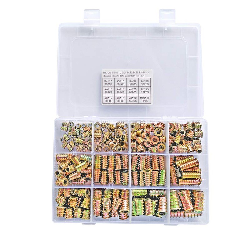 PGMJ 265 Pcs 12 Size M4/M5/M6/M8/M10 Nut Inserts - Zinc