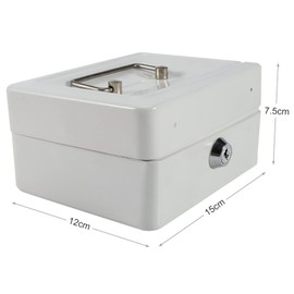Cash Box with Key Lock and 2 Keys, 1Pc Metal Money Box for Cash Mini Portable Iron Petty Lockable Cash Money Coin Safe Security Box Household(White)