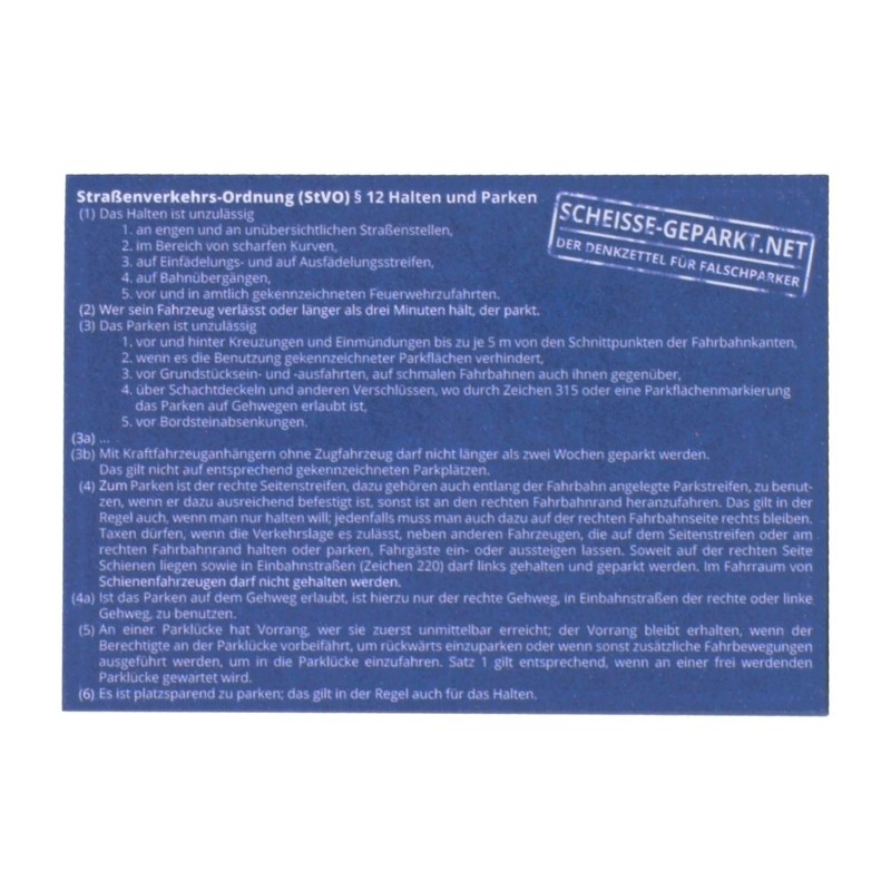 trendaffe Die Scheisse Geparkt! Notes with German Road Traffic Regulations