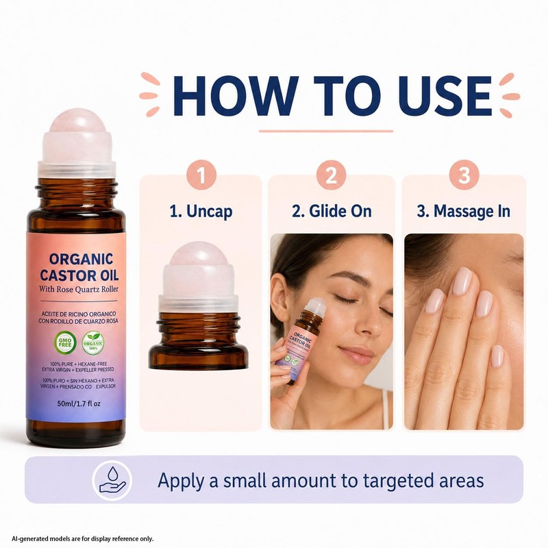 LFuTPm Organic Castor Oil Roll On with Rose Quartz, Hexane