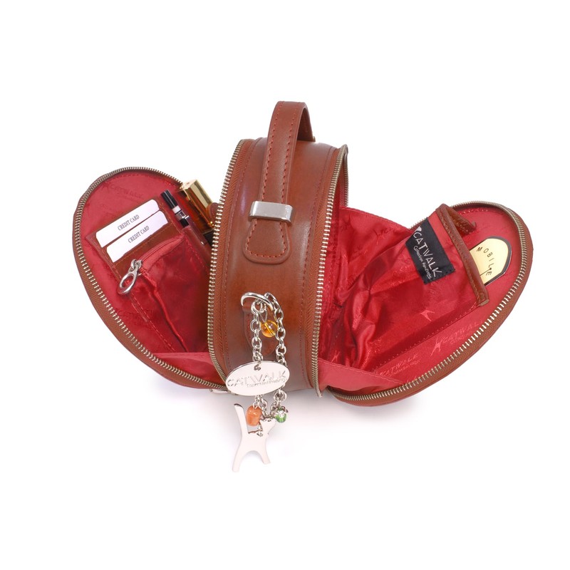 Catwalk Collection Handbags - Women's Round Leather Shoulder Bag -
