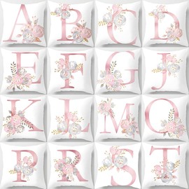 Tillskuch Throw Pillow Covers 26 Decorative English Letters Floral Pillowcases Velvet Soft Cushion Cover White Pillow Protectors for Sofa Bedding Car and Home Decor (Pink A)