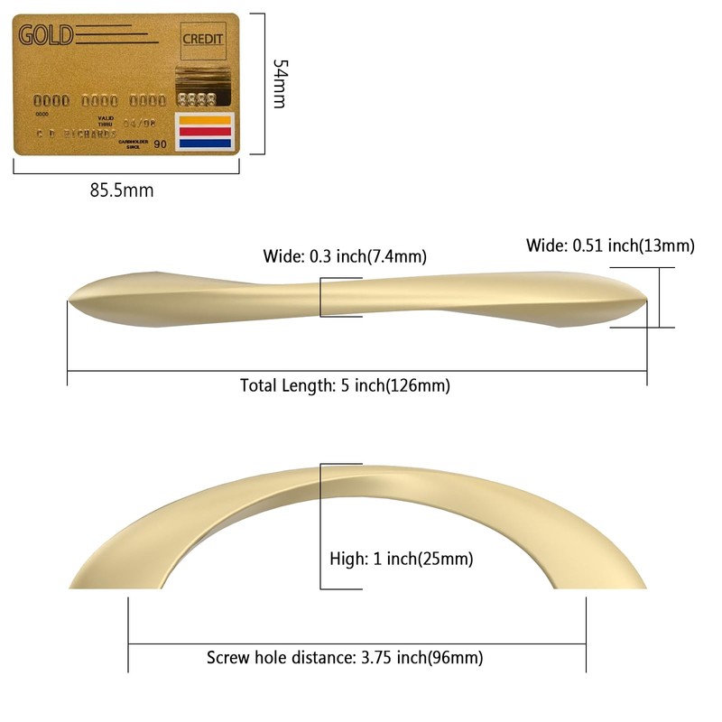 Amerdeco 10 Pack Brushed Gold Cabinet Pulls 3.75 Inch(96mm) Hole