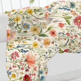 Floral Throw Blankets, Vintage Flower Plant Flannel Warm Soft Cozy Fluffy Bed Couch Blanket, Boho Colorful Wildflower Floral Fleece Throws to Decoration The Room and Bedroom 50X60 inch