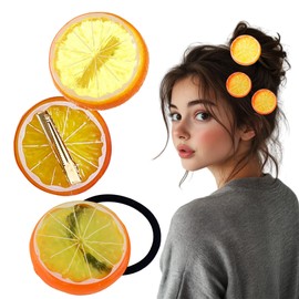 Pack of 2 Orange Hair Clips + Orange Scrunchie, Cute Lemon Hair Clip for Girls, Hair Accessories, Women's Cute Fruit Hair Accessories for Carnival Party