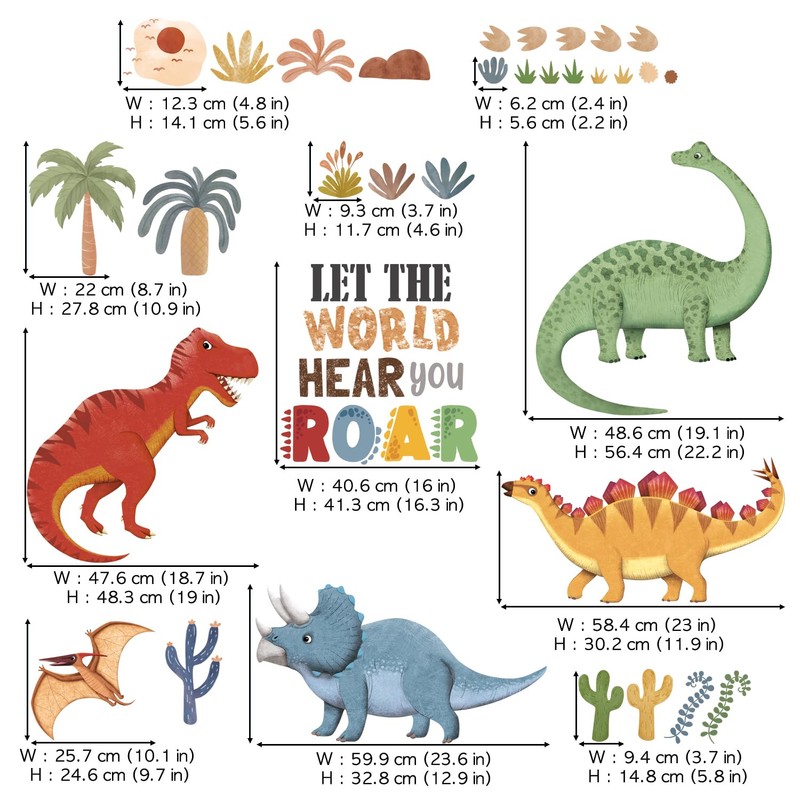 DECOWALL SG2-2425 Boho Dinosaur Wall Stickers Dino Palm Tree Wall