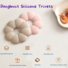 Extra Thick Silicone Trivet for Hot Dishes,2Pcs Minimalist Doughnut Design Pot Holders,6.3 Inches Petal Shape Mat Hot Pads for Kitchen Decor,Hot Pots and Pans(Pink)