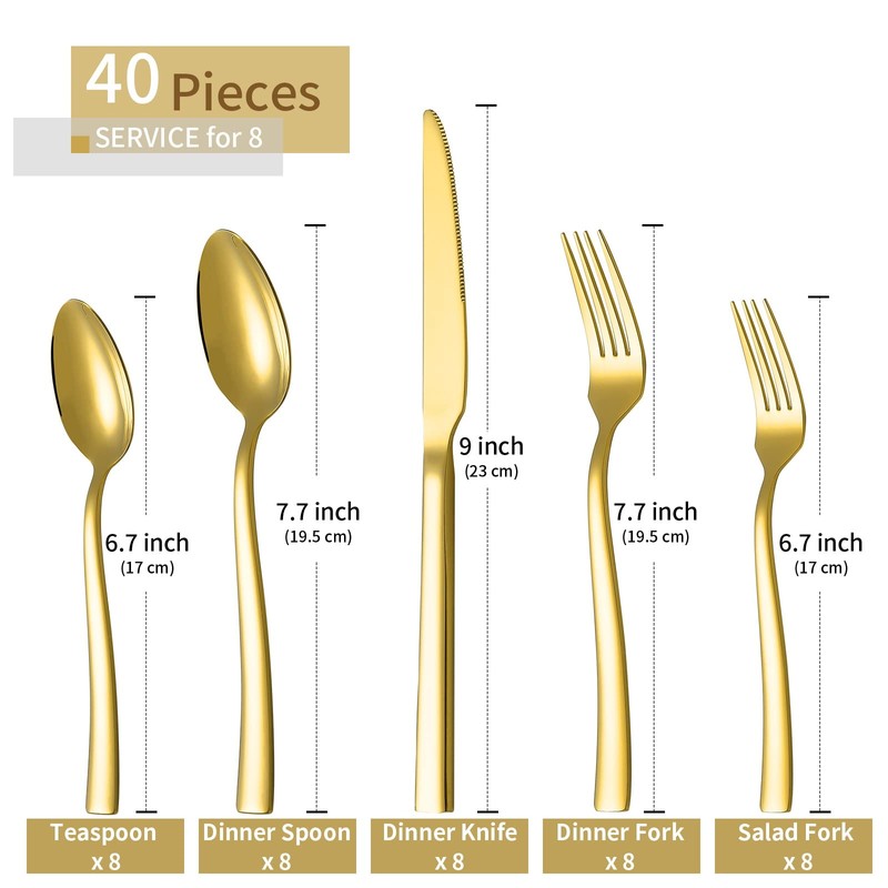 Gold Silverware Set, Briout 40 Piece Stainless Steel Flatware Cutlery