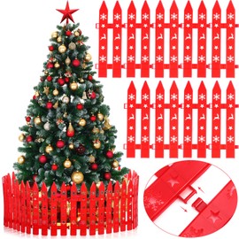 Soaoo 40 Pcs Christmas Thicken Red Plastic Picket Fence Christmas Tree Fences with Hollow Snowflake Elk Miniature Fence Edge Decoration for Wedding Party Christmas Home Garden
