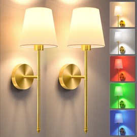 JOFIOS Battery Operated Wall Sconce Set of 2,Gold Wireless Wall Sconce with 5200mAh Dimmable Detachable Bulbs and Remote, 10 Colors Rechargeable Sconces Decor for Bedroom Living Room Hallway