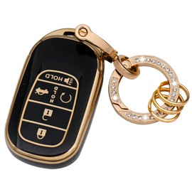 Key Fob Cover with Metal Keychain Compatible with Honda Accord Civic Accessories Soft TPU Protection Case Shell, Black