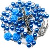 Nazareth Store Blue Pearl Beads Rosary Prayer Handmade Necklace Our