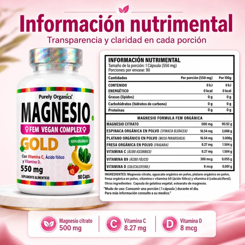 Magnesio Gold Fórmula Mujeres Cápsulas Purely Organics