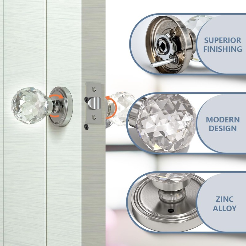 Bwintech Crystal Door Handle with Lock and Keys 1 Set,