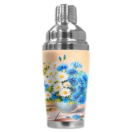 Mugzie 20 Ounce Stainless Steel Cocktail Shaker with Insulated Wetsuit Cover - Blue & White Dasies