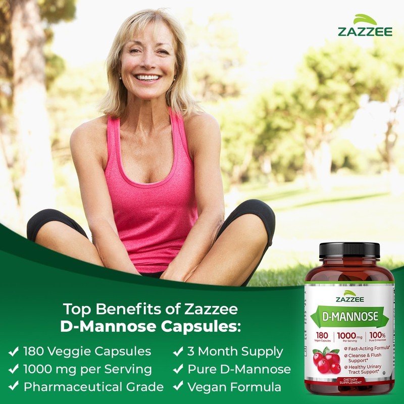 Zazzee D-Mannose, 1000 mg per Serving, 180 Vegan Capsules, 3