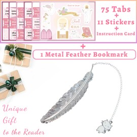 Bible Tabs with Silver Feather Bookmark, Laminated Bible Tabs for Women Men, Christian Gifts, Large Print Bible Tabs for Easy Navigation, Bible Book Index Tabs Labels, Bible Study Supplies, Pink