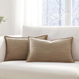 Set of 2 Light Camel Pillow Covers 12 x 20 inches Flange Edge Pillow Covers Textured Throw Pillow Covers for Neutral Home Decor