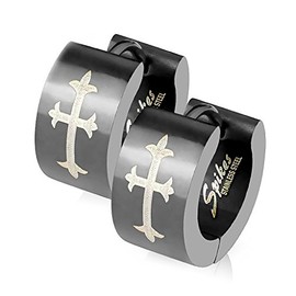 Folding Creole Earrings Cross Black Men Women Stainless Steel Cross Gothic, Stainless Steel