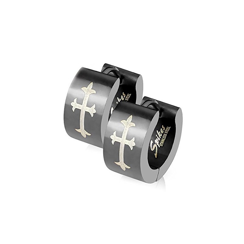 Folding Creole Earrings Cross Black Men Women Stainless Steel Cross