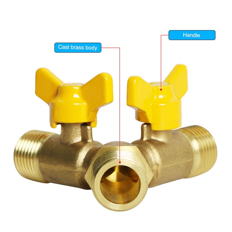 Aopin 3-Way Ball Valve Brass G 1/2" Male Thread x