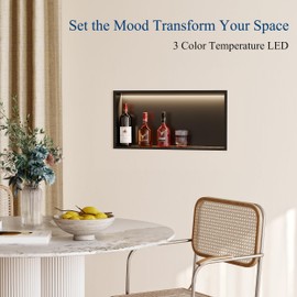 Neohomee Matte Black LED Shower Niche,24"X12" Bathroom Wall Niche,with Dimmable 3-Color COB LED Strip Light Stainless Steel Recessed Wall Cabinet,Waterproof No Tile Need for Shower Storage