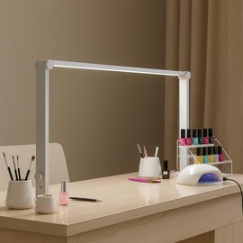 AMZTOLIFE Foldable Half Moon Nail Desk Lamp, 33" 48W Dimmable LED Light for Nail Tech, 3 Color Modes 3000K–6000K Adjustable Brightness, Professional Salon & Home Manicure Lamp (Silver)