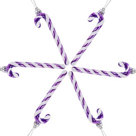 DERAYEE 6 PCS Christmas Glitter Candy Cane Plastic Candy Cane Christmas Tree Decorations for Xmas New Year Party Supplies (Purple&White)