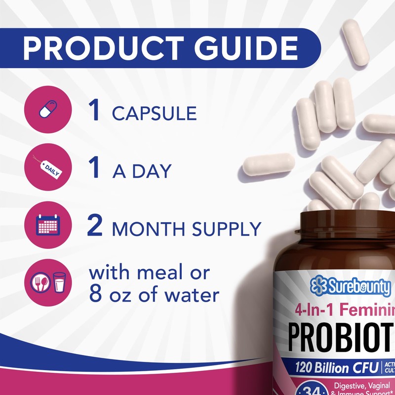 Surebounty Probiotics for Women, 120 Billion CFU 34 Strains, Prebiotics,