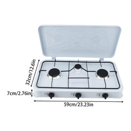Gas Cooktop, Gas Stove Top 3 Burners Stainless Steel, LPG Gas Cooktops, Gas Cooktop 3 Burner Gas Stove with Windshield Cover Adapter Ignition Camping Stove LPG for RV, Apartment, Outdoor Cooking