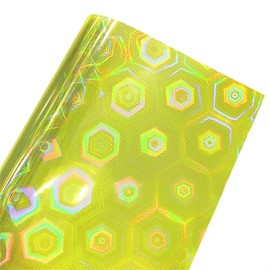 XHT 32x135cm Transparent Laser Hexagon Soccer Texture Pattern Faux Leather Waterproof PVC Vinyl Synthetic Leather for DIY Craft (Yellow)