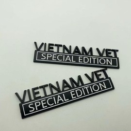 2Pc Vietnam Vet Special Edition Emblem 3D Metal Badge Veteran Stickers Letters Fit for Universal Vehicle, Car, Truck, SUV (Black White)