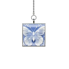 Gotham Decor Butterfly Blue Cameo Look Square Pendant on Chain/Butterfly Necklace