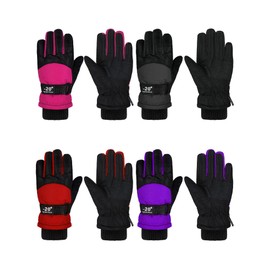 4 Pairs Kids Winter Gloves Waterproof Kids Snow Ski Gloves for Boys and Girls Warm Gloves for Cold Weather Children(Red, Purple, Gray, Rose Red, 6-12 Years Old)