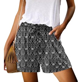 Angerella Women Comfy Drawstring Casual Elastic Waist Trendy Print Shorts Summer Beach Lightweight Short Pants with Pockets BlackPattern L
