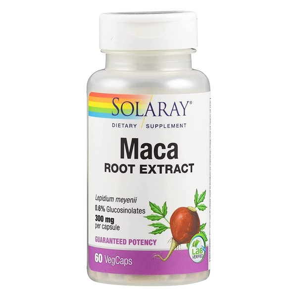 SOLARAY Maca Extract, 300 mg per capsule, 60 capsules, vegan, gluten-free, without genetic engineering, laboratory-tested dietary supplement with maca