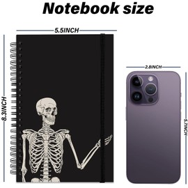 Cabreche Spiral Notebook,Hardcover Journal Wide Ruled Spiral Notebook,A5 Size 5.5 x 8.3 Inch,80GSM Thick Paper,60 Sheets 120 Pages,for Girls Women School Aesthetic Cute Kawaii Cool-Skeleton