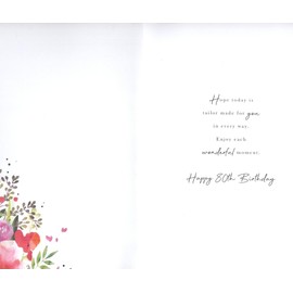 Kingfisher Cards Floral 80th Birthday Card for Auntie, 15 x 23 cm