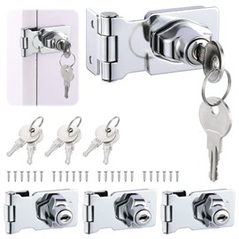 Gueenky 4 Pack Door Lock Hasp with Key, 2.5 Inch Padlock Hinge Latch Hasp and Staple Security Hasp Latch Lock for Shed Door Cabinet Cupboard Drawer Furniture