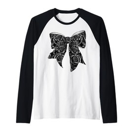 Black Roses Rose Flower Pattern Girl Coquette Bow Raglan Baseball Tee