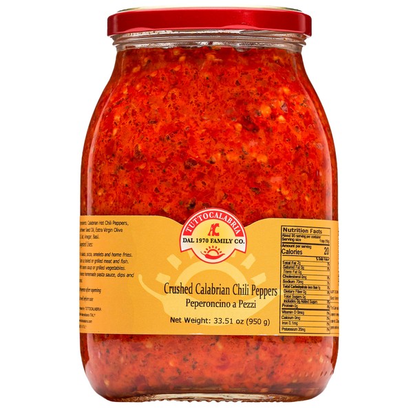 Crushed Calabrian Chili Pepper, Paste/Spread, 33.5 oz Club Pack Size, All Natural, Non-GMO, Product of Italy, Glass TuttoCalabria