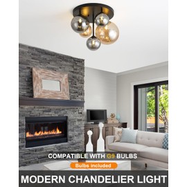 ANYLOVE Modern Chandelier 5-Light Industrial Ceiling Lights Fixture 18" Black Semi Flush Mount Ceiling Light with G9 Base Lights Fixture for Dining Room Bedroom Foyer Hallway Living Room