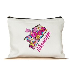 PinPop56 Floral Coquette State Mississippi Makeup Bag - Retro Floral State Travel Zippered Makeup Bag Gift For Women - Friends - Mississippi Lovers On Birthday - Mothers Day - Holiday